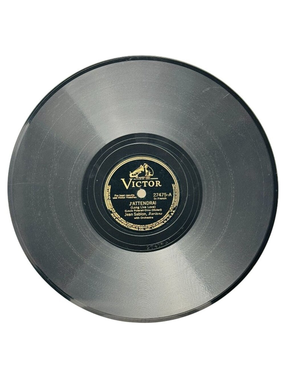 Jean Sablon J'attendrai / Le Fiacre 10 in Shellac 78 RPM Record Victor 27475